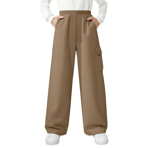 Babcutegg Sweatpants for Kid Boys Back to School High Waist Straight Leg School Uniform for Kids Khaki Size 5