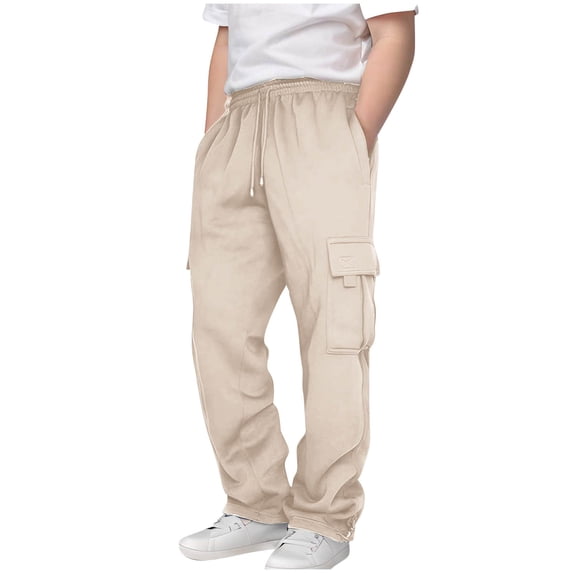 Babcutegg Sweatpants for Kid Boys Side Pockets Soild Color High Waist Outfit for Boys Beige Size 7