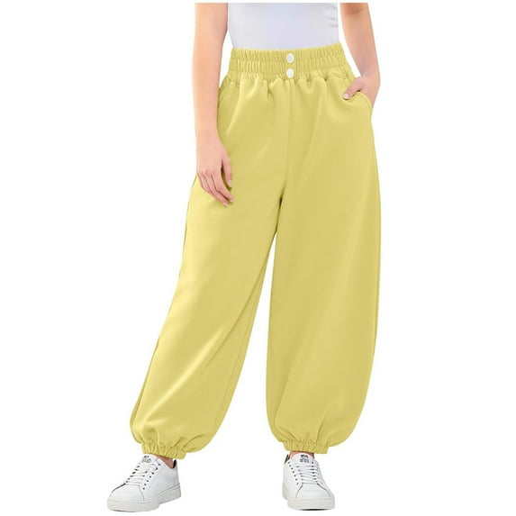 Babcutegg Sweatpants for Kid Girls High Waist Straight Leg Elastic Waist Outfit for Girls Yellow Size 2