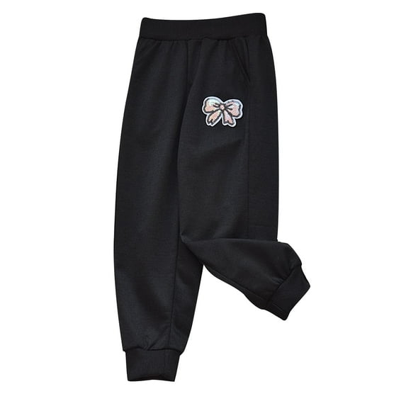 Babcutegg Sweatpants for Toddler Girls Elastic Waist Graphic Full Length Outfit for Girls Black