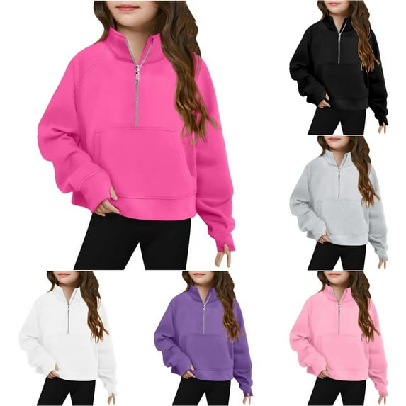 Babcutegg Sweatshirt for Toddler Girls Long Sleeve Soild Color Zipper Clothes for Girls Purple 13 T