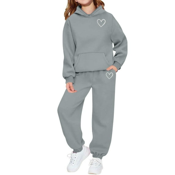 Babcutegg Sweatshirts and Sweatpants Sets for Kid Girls Elastic Waist Athletic Casual Long Sleeve Shirts and Sweatpants Valentine's Day Fleece Lined Girls Fall and Spring Clothes Gray Size 12