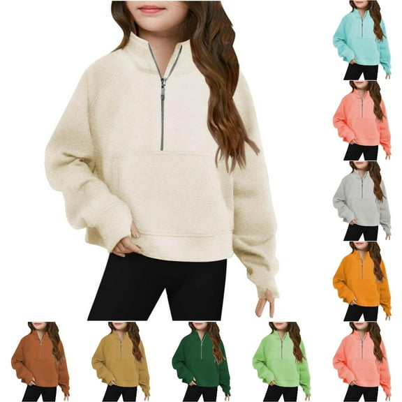 Babcutegg Sweatshirts for Girls Zipper Long Sleeve Soild Color Clothes for Toddler Girls Mint Green 9 T