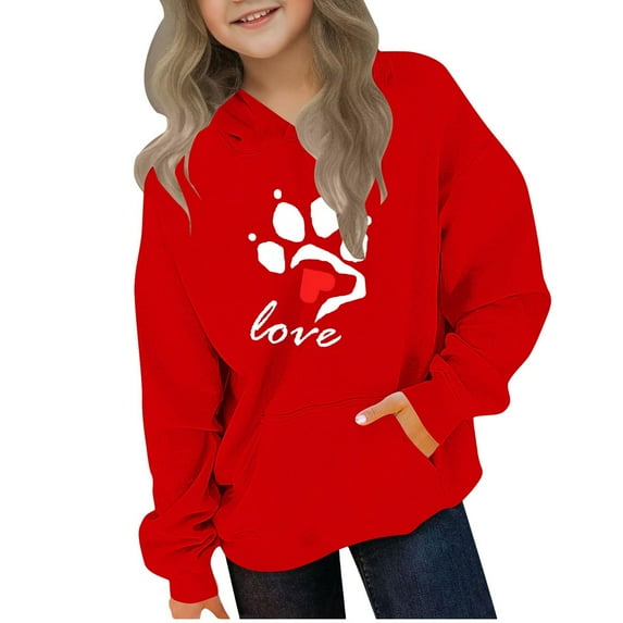 Babcutegg Sweatshirts for Kid Girls Fleece Lined Hoodies Pullover Girls Fall and Winter Clothes Red Size 5