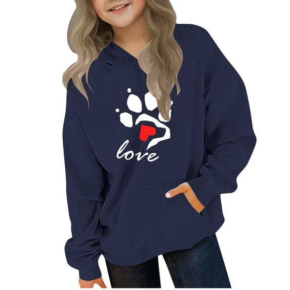 Babcutegg Sweatshirts for Kid Girls Pullover Hoodies Fleece Lined Girls Fall and Winter Clothes Navy Size 7