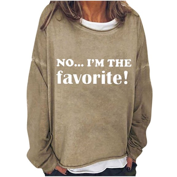 Babcutegg Sweatshirts for Women Graphic Tee Pullover Long Sleeve Fall and Winter Clothes for Women Khaki Size L