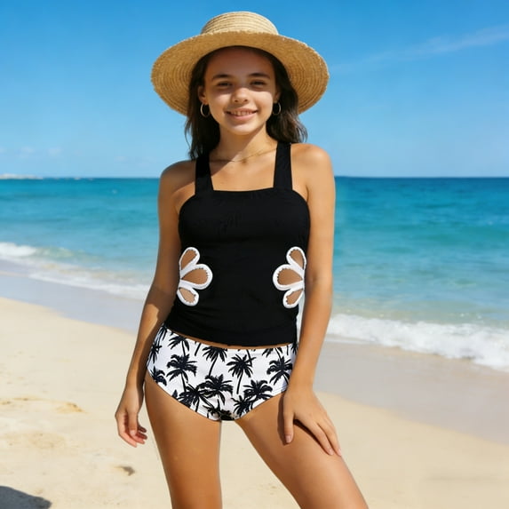 Babcutegg Swim Suit for Kid Girls Casual Fashion Graphic Hollowed-out Girls 2PC Swim Clothes Multicolor Size 12-13