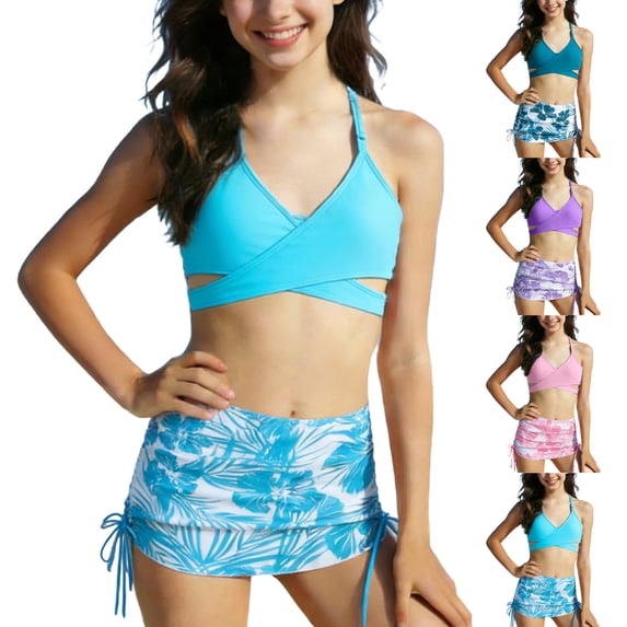 Babcutegg Swim Suit for Kid Girls Regular Fitting Hollowed-out Graphic Girls 2PC Swim Clothes Purple Size 9-10