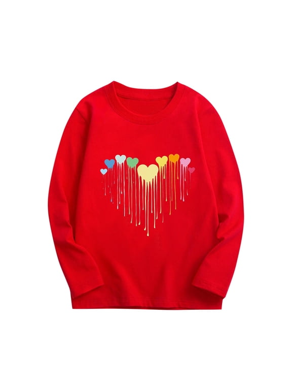 T Shirts for Toddler Girls Long Sleeve Graphic Pattern cotton Tops for Girls Red 7 T