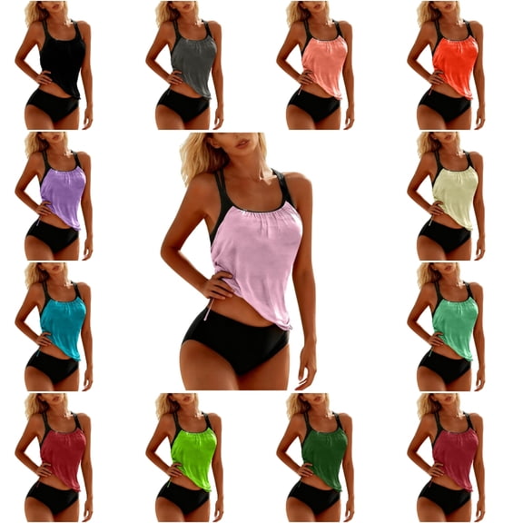 Babcutegg Tankini Swimsuit for Women Crew Neck Sleeveless Tummy Control Bathing Suits Swimwear for Women Watermelon Red Size 2XL