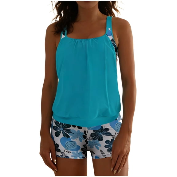 Babcutegg Tankini Swimwear for Women Sleeveless Bathing Suits Loose Fit Graphic Pattern Fashion Swimwear for Women Sky Blue Size XL