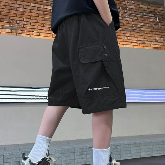 Babcutegg Teen Boys Short, Cargo Pants Pockets Shorts for Child Black 9 T