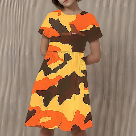 Babcutegg Teen Girls' Dress, Casual Dress Graphic Pattern Round Neck Girls Summer Dress Multicolor 13-14T