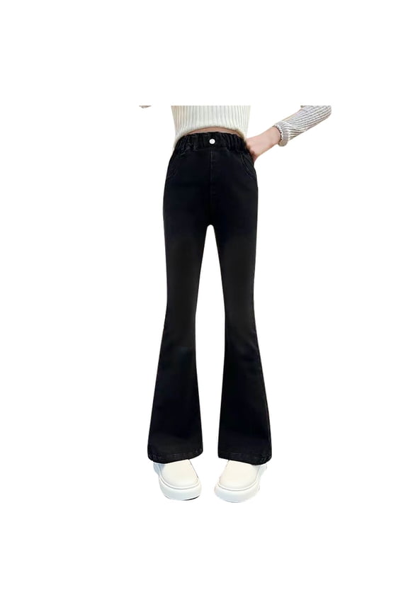 Teen Girls Jeans Side Pocket High Waist Loose Fit Baggy Denim Fall and Winter Pants for Girls Black Size 9