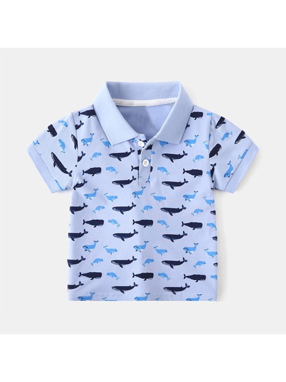 Toddler Boys Casual TShirt, Short Sleeve Graphic Pattern Lapel Shirt Boys Summer Casual T-Shirts White