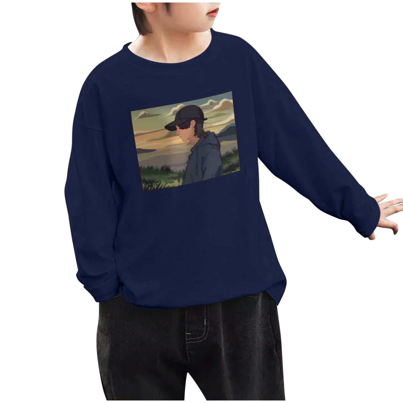 Autumn Baby Kids Boys Letters and Cartoon Print Long Sleeves Crew Neck Base Top Shirt main image 1
