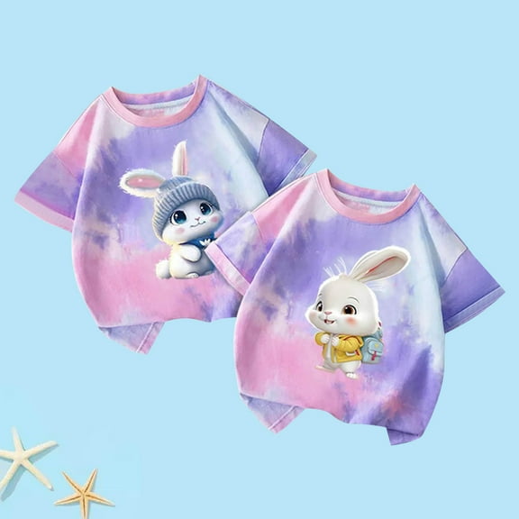 Babcutegg Toddler Girls 2pc tshirts sets 2pcs Cute Pattern Shirts Crew Neck Breathable and Comfortable Kids Casual Shirts Blue Size 2 Years