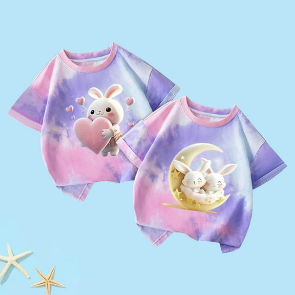 Babcutegg Toddler Girls 2pc tshirts sets Tie Dyeing Cute Pattern 2pcs Set Kids Summer Clothes Blue Size 2 Years