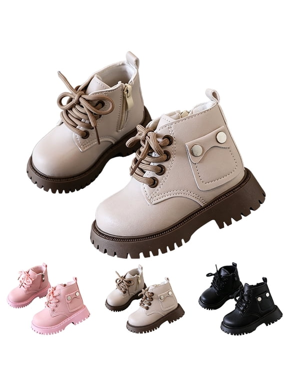 Toddler Girls Ankle Leather Boots Lace Up Side Zipper Soft Sole Non Slip Kids Fashion Casual Booties Black Size 10.5 Little Kid