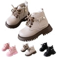 thumbnail image 1 of Babcutegg Toddler Girls Ankle Leather Boots Lace Up Side Zipper Soft Sole Non Slip Kids Fashion Casual Booties Pink Size 10.5 Little Kid, 1 of 8