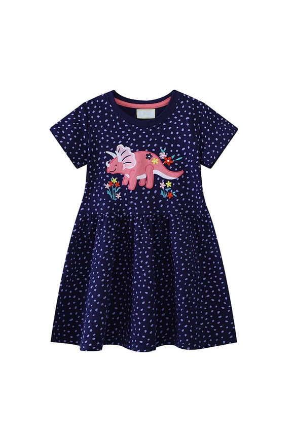 Toddler Girls Dress, Graphic Pattern 100% Cotton Breathable Family Matching Kids Floral Cotton Sundress Navy 4 Years