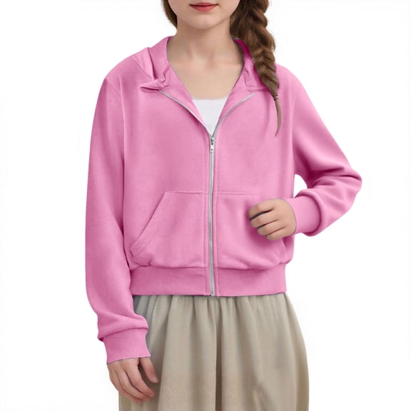 Babcutegg Toddler Girls Hoodies Zipper Side Pockets Long Sleeve Outwear for Girls Pink