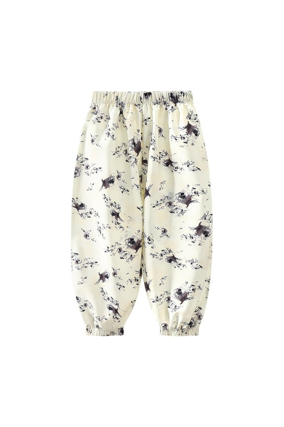 Toddler Girls Long Pants High Waist Elastic Waist Wide Leg Girls Outfit White