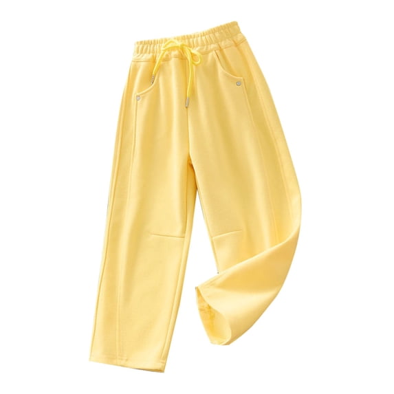 Babcutegg Toddler Girls Pants Elastic Waist High Waist Soild Color Clothes for Girls Yellow