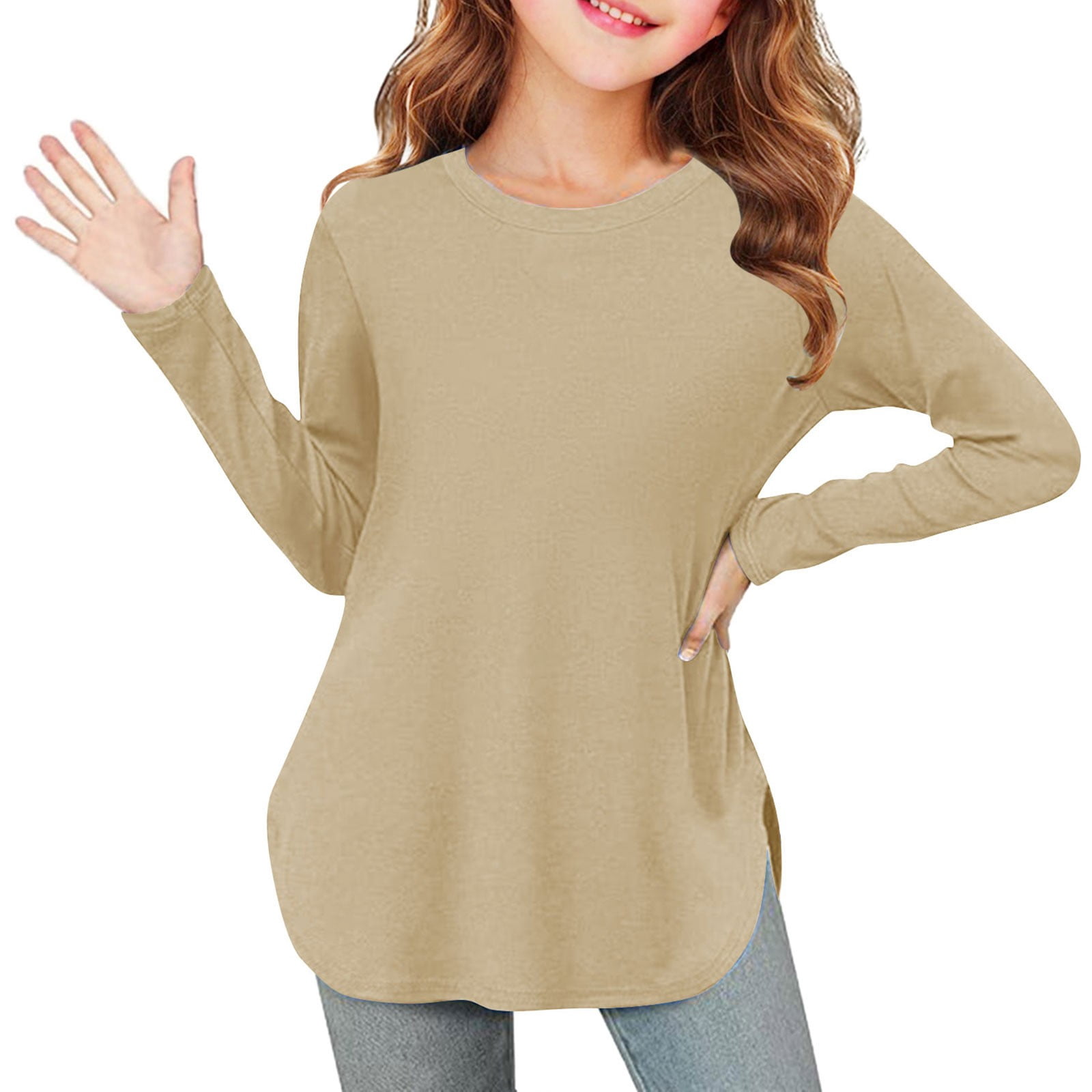 Babcutegg Toddler Girls T Shirts Long Sleeve Polyester&Spandex Soild ...