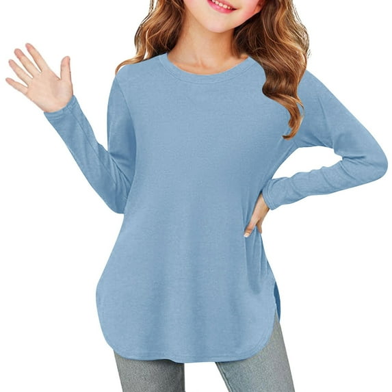 Babcutegg Toddler Girls T Shirts Long Sleeve Soild Color Polyester&Spandex Tops for Girls Blue 3 T
