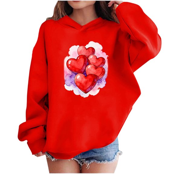 Babcutegg Valentine's Day Sweatshirts for Girls Casual Fashion Comfortable Long Sleeve Graphic Tee Hoodies Clothes for Girls Red Size 7