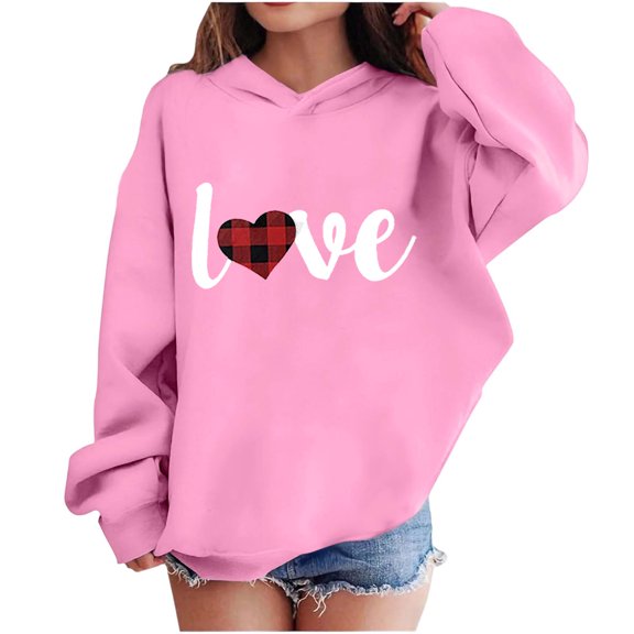 Babcutegg Valentine's Day Sweatshirts for Girls Comfortable Regular Fit Pullover Long Sleeve Hoodies Clothes for Girls Pink Size 13