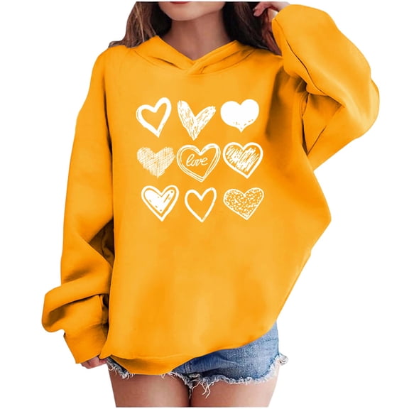 Babcutegg Valentine's Day Sweatshirts for Girls Hoodies Lightweight Regular Fit Long Sleeve Pullover Clothes for Girls Yellow Size 7