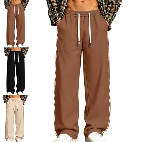 Babcutegg Wide Leg Pants for Men Drawstring with Pockets Loose Fit Fall Winter Casual Pants Coffee Size XL