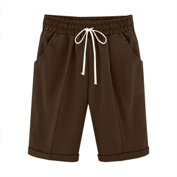 Babcutegg Women Shorts Cotton Soild Color Elastic Waist Shorts For Women Brown S