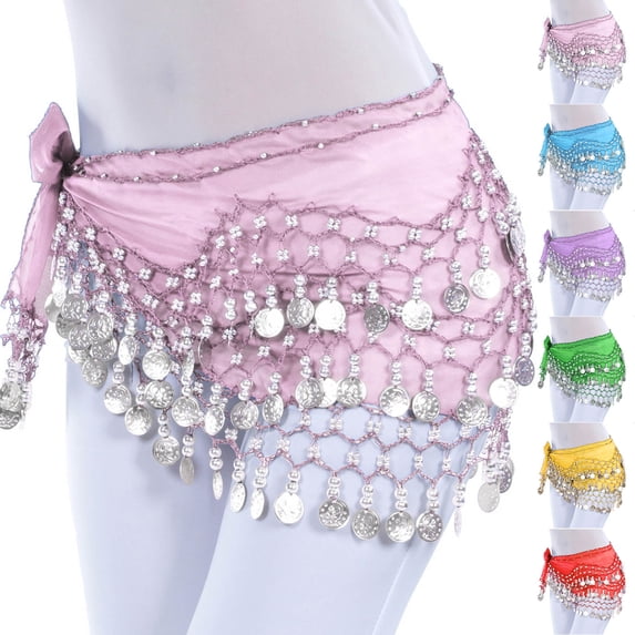 Babcutegg Women’s Belly Dance Hip Scarf – Gold Coin Trimmed Wrap Skirt for Performance & Practice Yellow Size Free Size