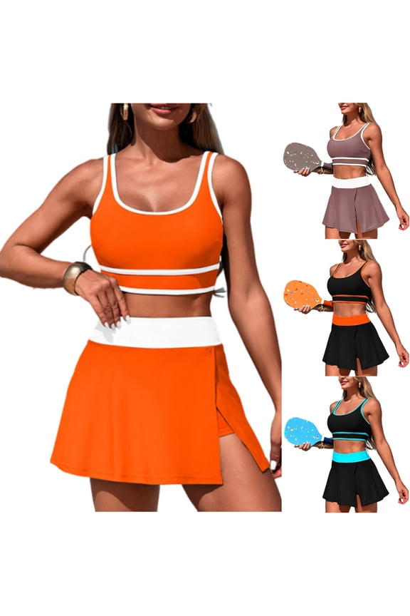 Women's Bikini Set 2 Piece High Waisted Swimsuit Halter Top Swim Skirt Beach Bathing Suit Hot Spring Swimwear Blue Size L