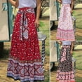 thumbnail image 1 of Babcutegg Women’s Casual Printed Ruched Skirt – Elastic Waist Ruffle A-Line Skirt for Beach, Boho & Summer Outfits Red Size 2XL, 1 of 7