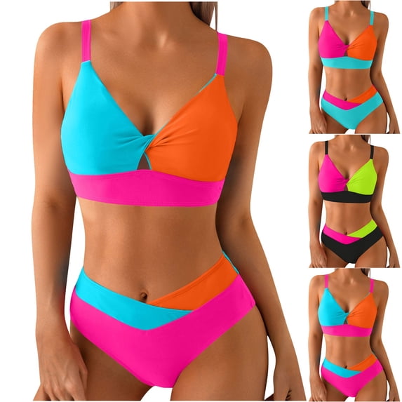 Babcutegg Women's Color Block Bikini Set 2 Piece Strapless Swimsuit Separates Bathing Suit Light Blue Size 2XL