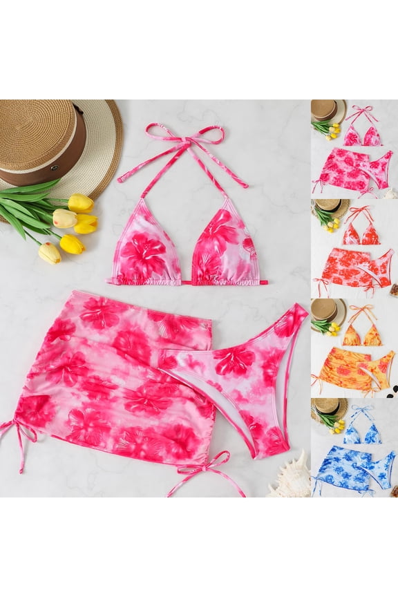 Women's High Waisted Bikini Set 2 Piece Drawstring Adjustable Swimsuit Ruched Top Split Bottom Bathing Suit Hot Pink Size S