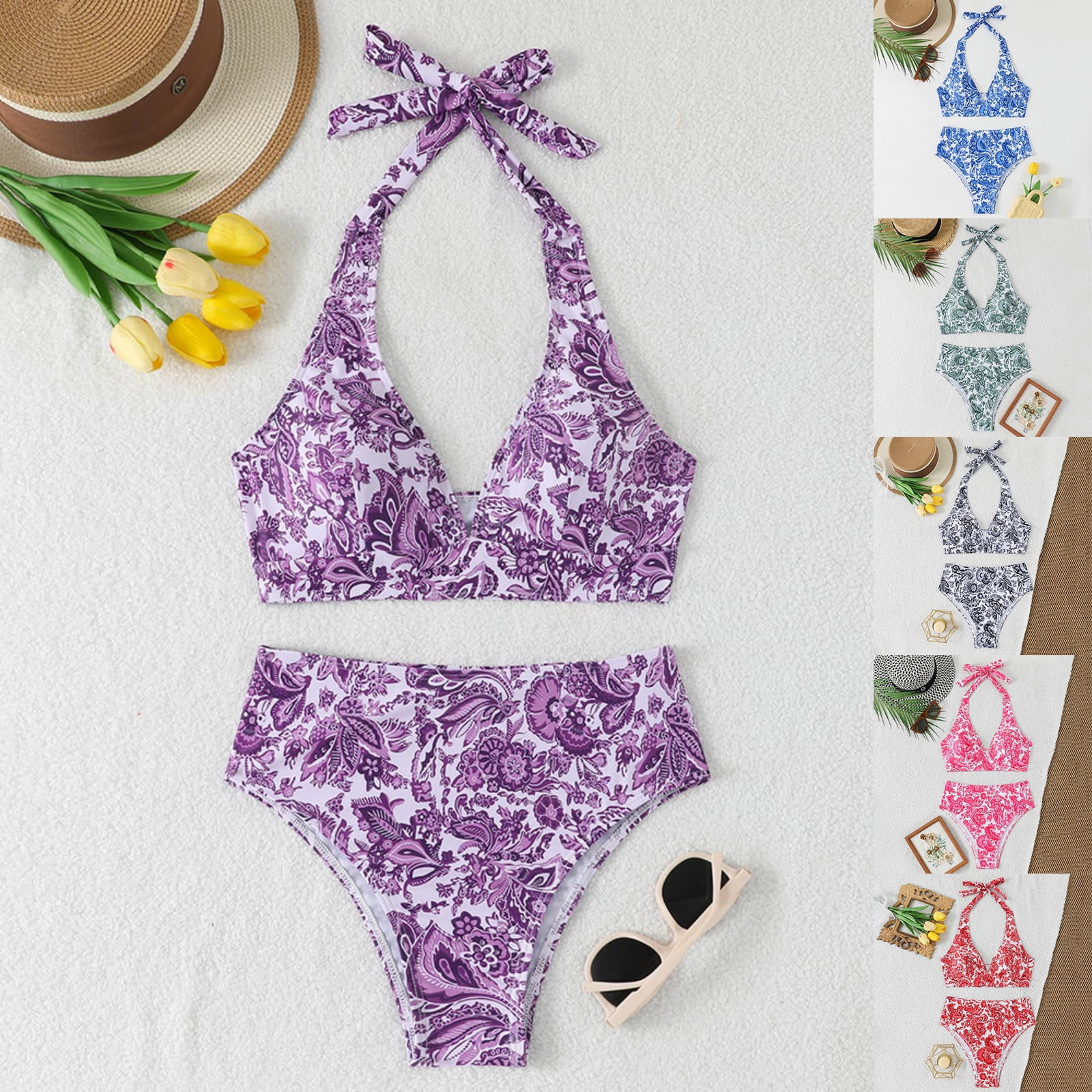 Babcutegg Women's High Waisted Bikini Set 2 Piece Drawstring Adjustable ...