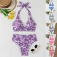 thumbnail image 1 of Babcutegg Women's High Waisted Bikini Set 2 Piece Drawstring Adjustable Swimsuit Ruched Top Tie Side Bottom Bathing Suit Purple Size M, 1 of 8