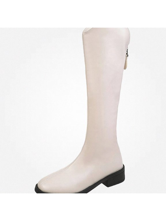 Women's Mid Calf Boots Round Toe Back Zipper Low Heel Comfort Versatile Casual Boots Size 4.5