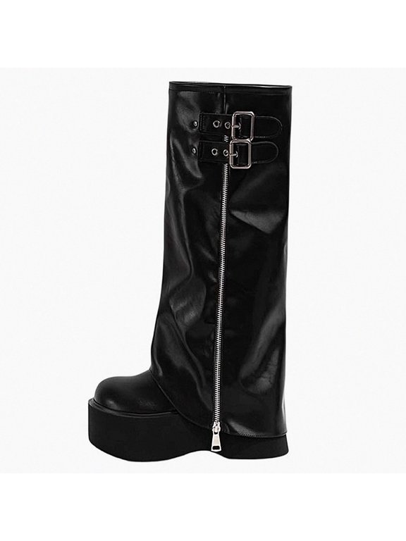 Women's Mid Calf Boots Round Toe Thick Sole Side Zipper Ladies Versatile Comfort Boots Size 6.5