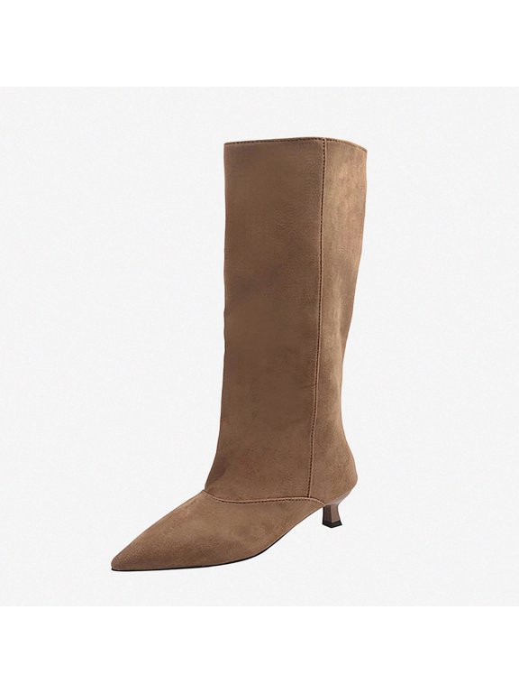 Women's Mid Calf Boots Stiletto High Heel Pointed Toe Ladies Trendy Casual Boots Size 6