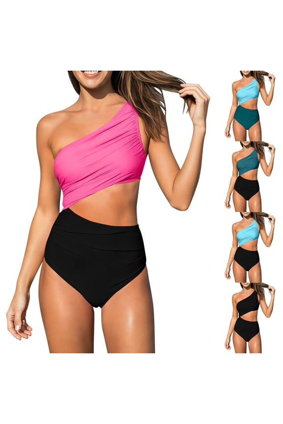 Women's One Piece Bikini Swimsuit Tummy Control High Neck Athletic Swimwear for Beach and Pool Sky Blue Size 2XL
