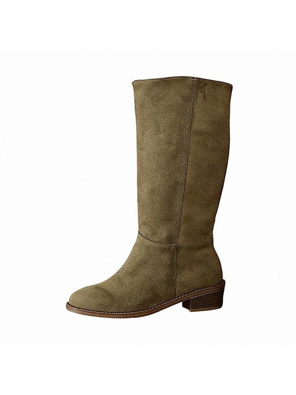 Women's Plus Size Riding Boots Low Block Heel Faux Suede Comfort Casual Mid Calf Boots Size 5.5