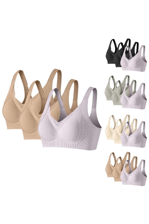 Women' s Solid Color Lift-and-Gather Bra Wire-Free Supportive Underwire-Free Seamless Everyday Lingerie with Natural Shape Enhancement Size M