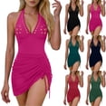 thumbnail image 1 of Babcutegg Women's Solid Color One Piece Swimsuit with Cut Out Detail and Adjustable Spaghetti Straps Fashion Swimwear Red Size 2XL, 1 of 10