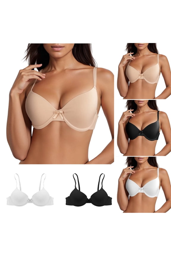 Women' s Solid Color Underwire Push-Up Bra with Side Support, Breathable Fabric and Adjustable Straps for Everyday Comfort Size L